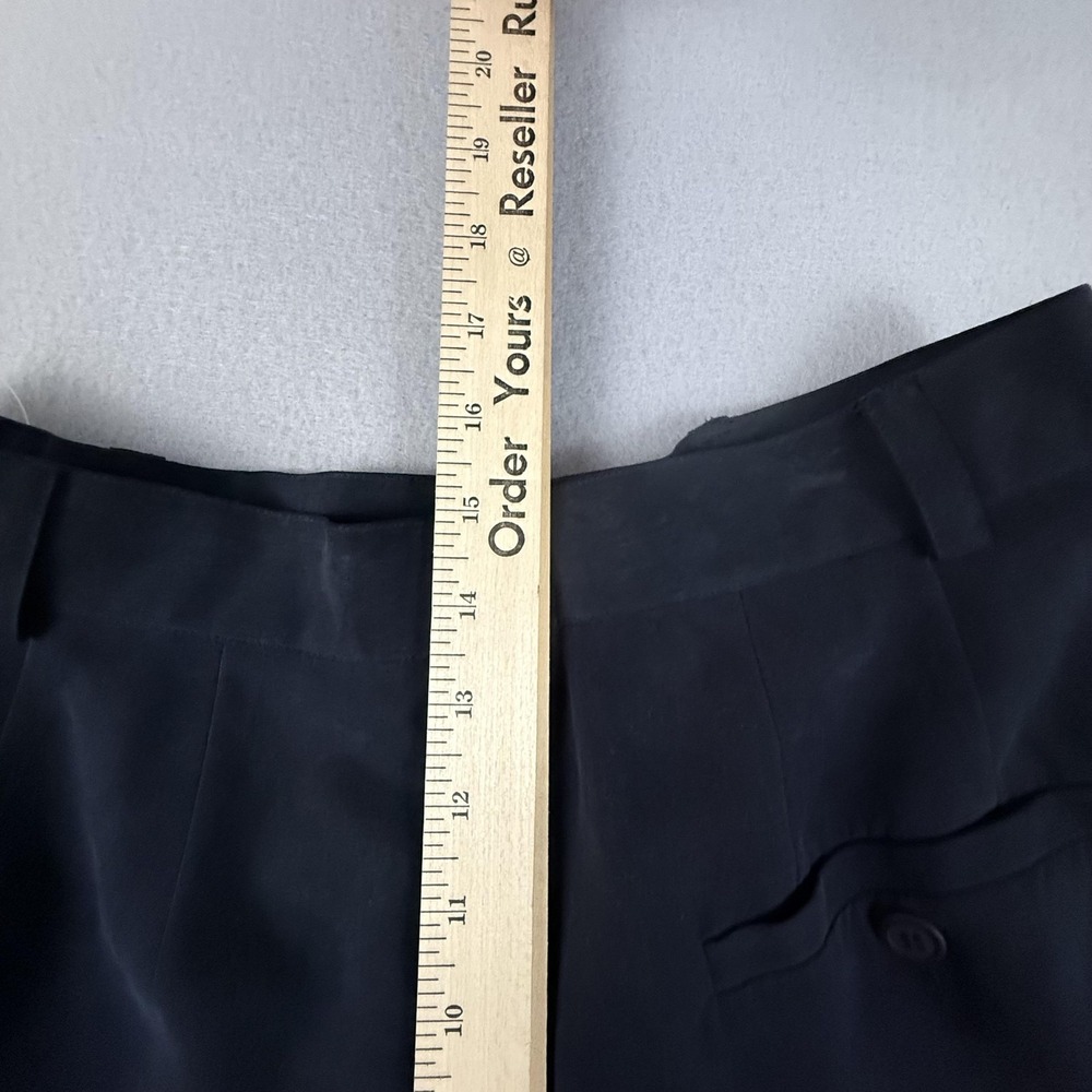 Via Seta Trousers Women 12 Black Pleated Silk High Rise Straight Leg Deadstock - Picture 9 of 16